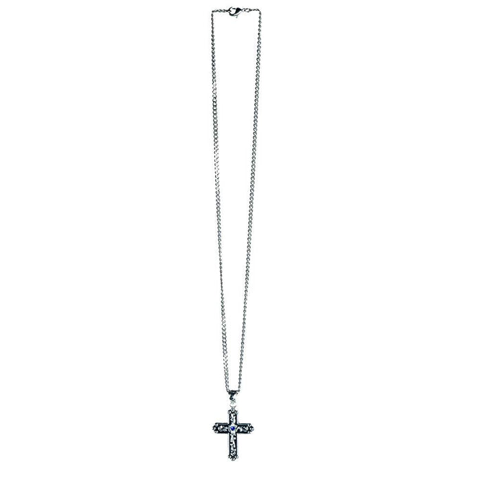 Men's Silver Cross with Blue Stone Necklace