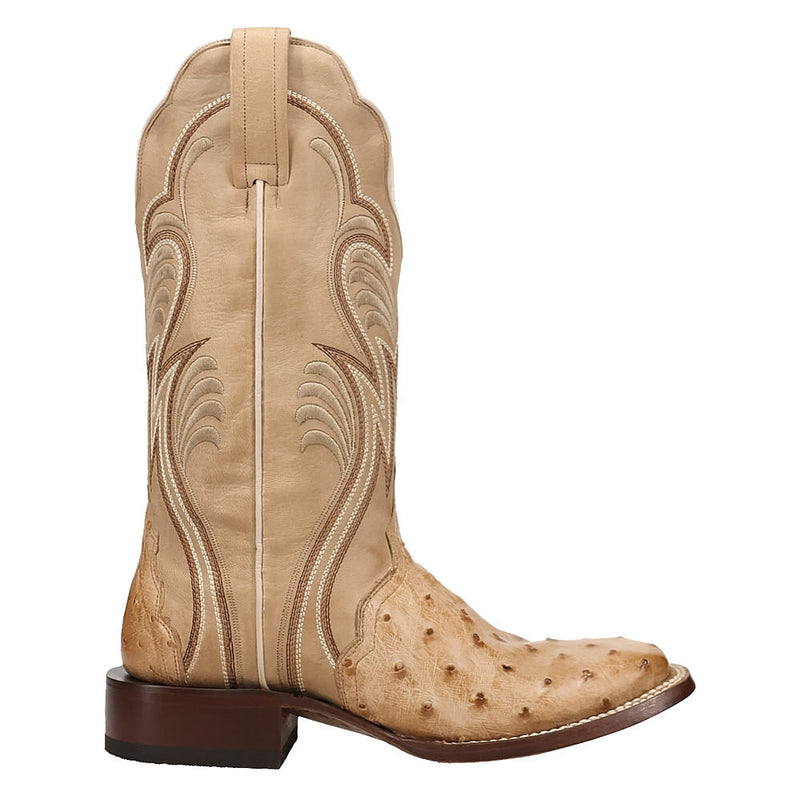 Dan Post Women's Tan Full Quill Ostrich Vamp 12in Cream Top Boot