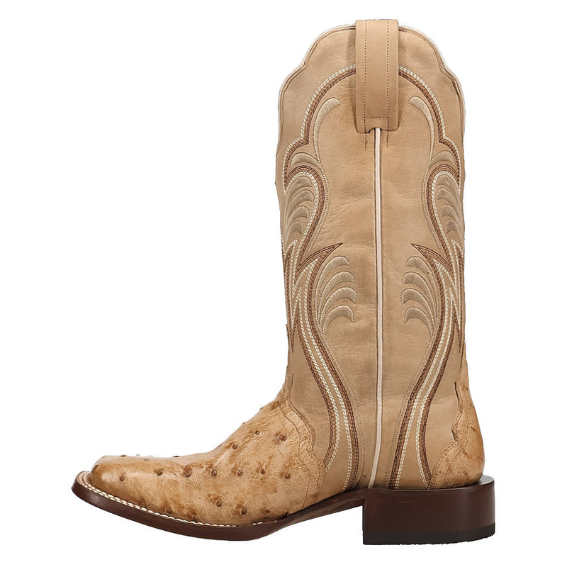 Dan Post Women's Tan Full Quill Ostrich Vamp 12in Cream Top Boot