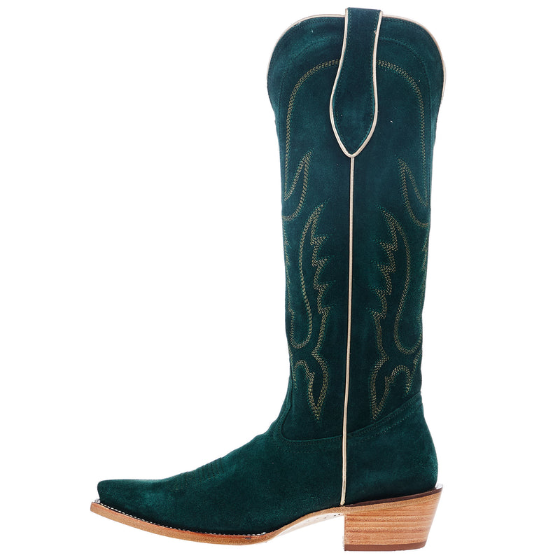 Tony Lama Women`s Emerald Suede Vamp 15In Emerald Suede Top Boot