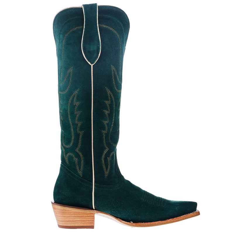 Tony Lama Women`s Emerald Suede Vamp 15In Emerald Suede Top Boot