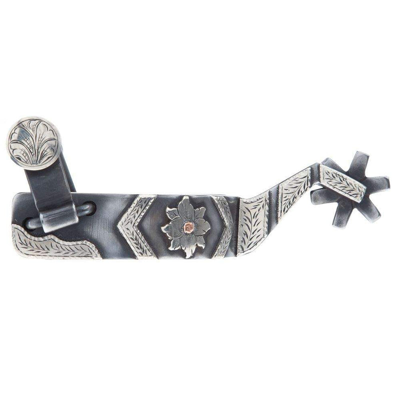 Tooley Bits Spurs Buckles Silver Engraved Floral and Chevron Ladies Cutter Spurs