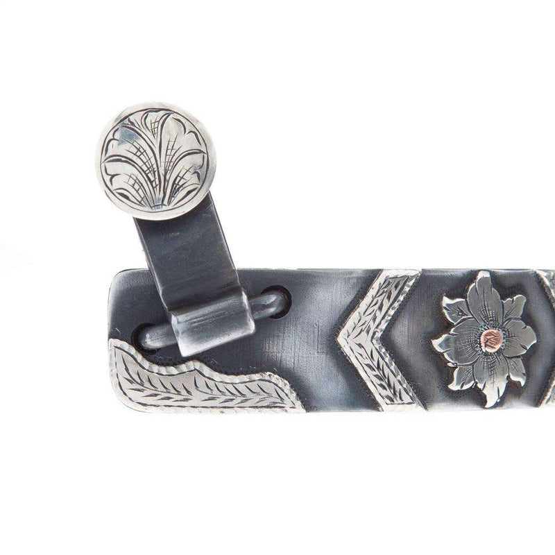 Tooley Bits Spurs Buckles Silver Engraved Floral and Chevron Ladies Cutter Spurs