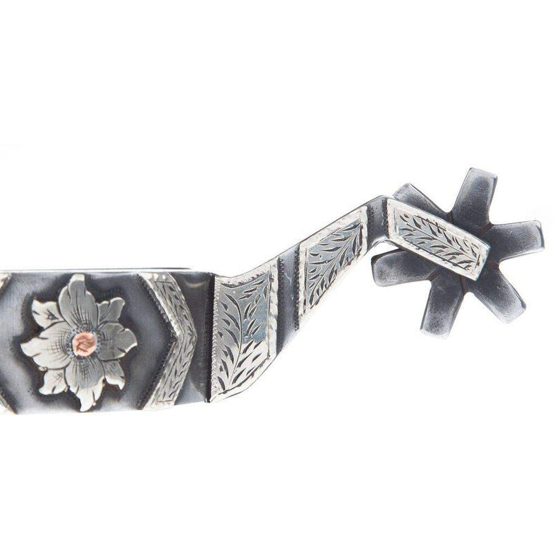 Tooley Bits Spurs Buckles Silver Engraved Floral and Chevron Ladies Cutter Spurs