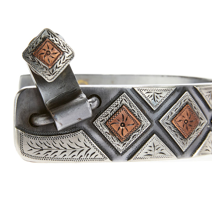 Tooley Bits Spurs Buckles 1in Band Diamond Silver Mount 12pt Rowel Spur