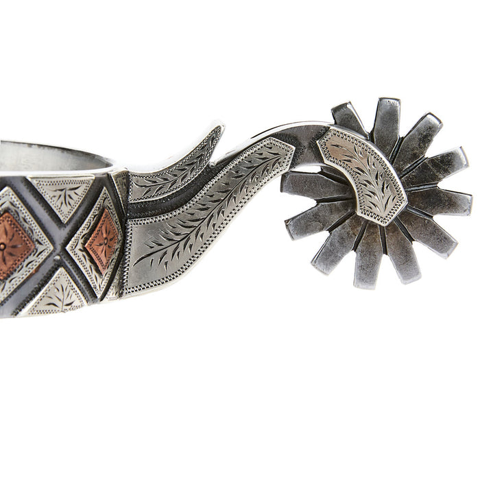 Tooley Bits Spurs Buckles 1in Band Diamond Silver Mount 12pt Rowel Spur