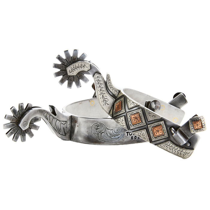 Tooley Bits Spurs Buckles 1in Band Diamond Silver Mount 12pt Rowel Spur