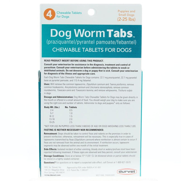 Durvet Dog Worm Chewable Tabs 2-25Lb 4ct