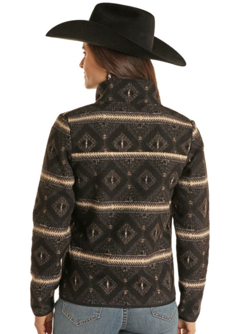 Rock & Roll Denim Women's Charcoal Aztec Printed Berber Jacket