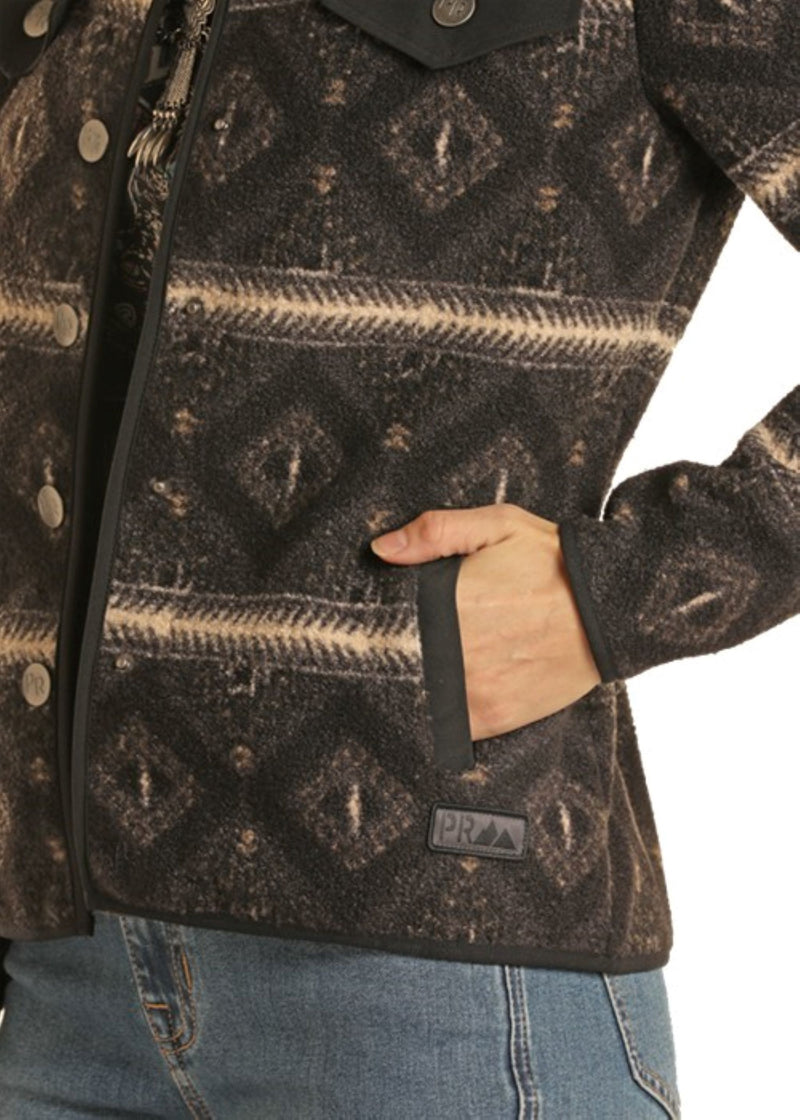 Rock & Roll Denim Women's Charcoal Aztec Printed Berber Jacket