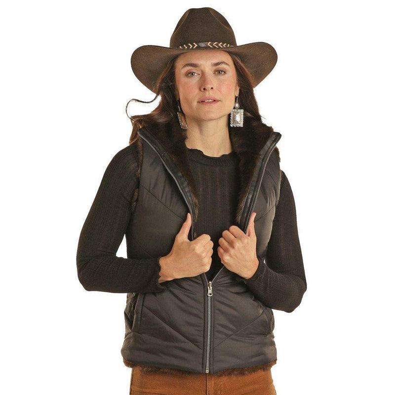 Panhandle Womens Reversible Fur Nylon Vest
