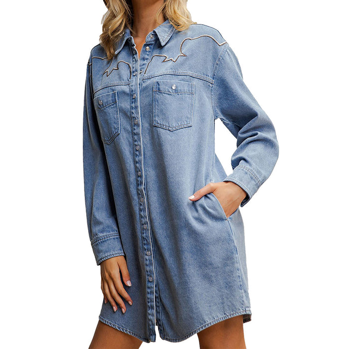 Ee Some Women's Denim Embroidered Yoke Mini Dress