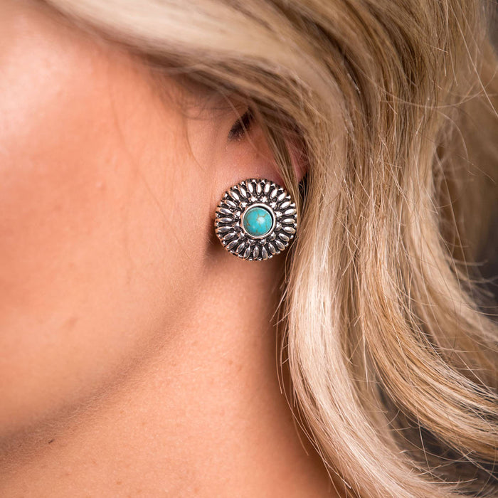 West And Company Silver Flower with Turquoise Stud Earring