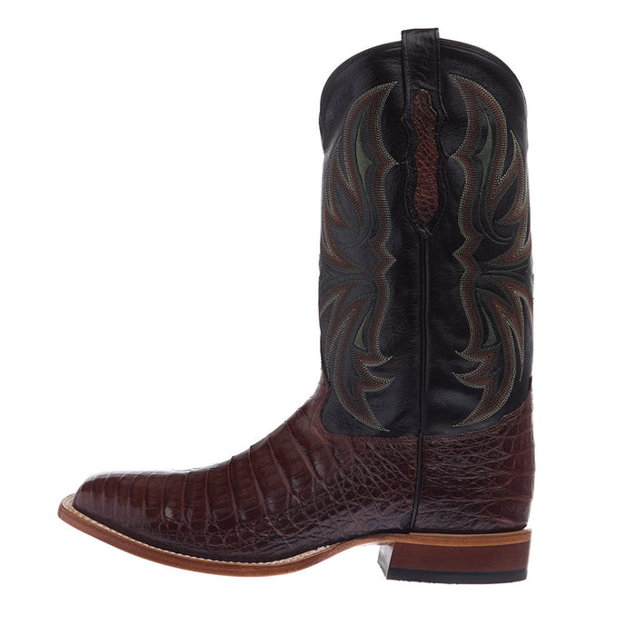 Tony Lama Men's Chasi Brown Caiman Vamp 13in Midnight Black Cowhide To