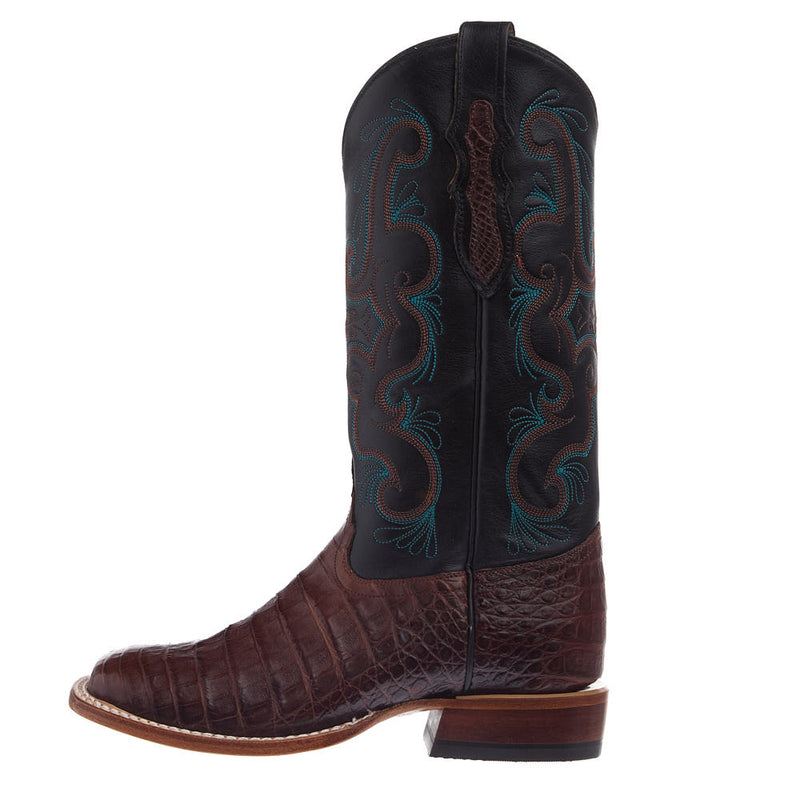 Tony Lama Women's Chasi Brown Caiman Vamp 13in Midnight Cowhide Top