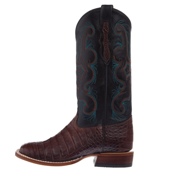 Tony Lama Women's Chasi Brown Caiman Vamp 13in Midnight Cowhide Top