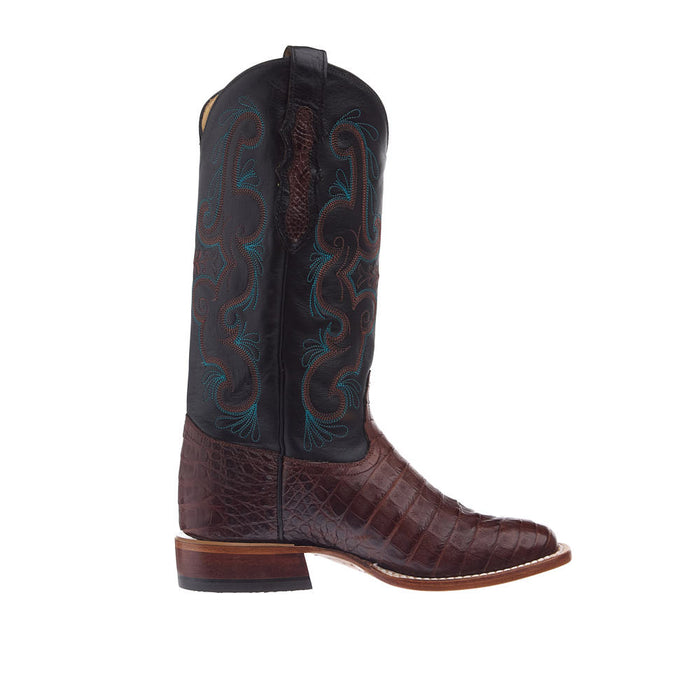 Tony Lama Women's Chasi Brown Caiman Vamp 13in Midnight Cowhide Top