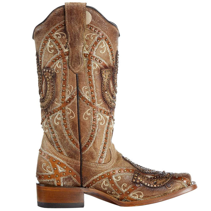 Nrs Footwear Womens Corral Brown Horse Shoe Overlay Boot