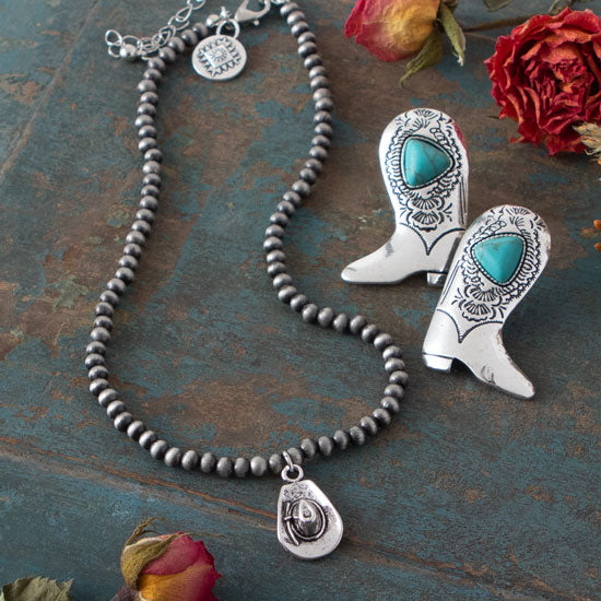West And Company Faux Navajo Pearl Cowboy Hat Charm Necklace