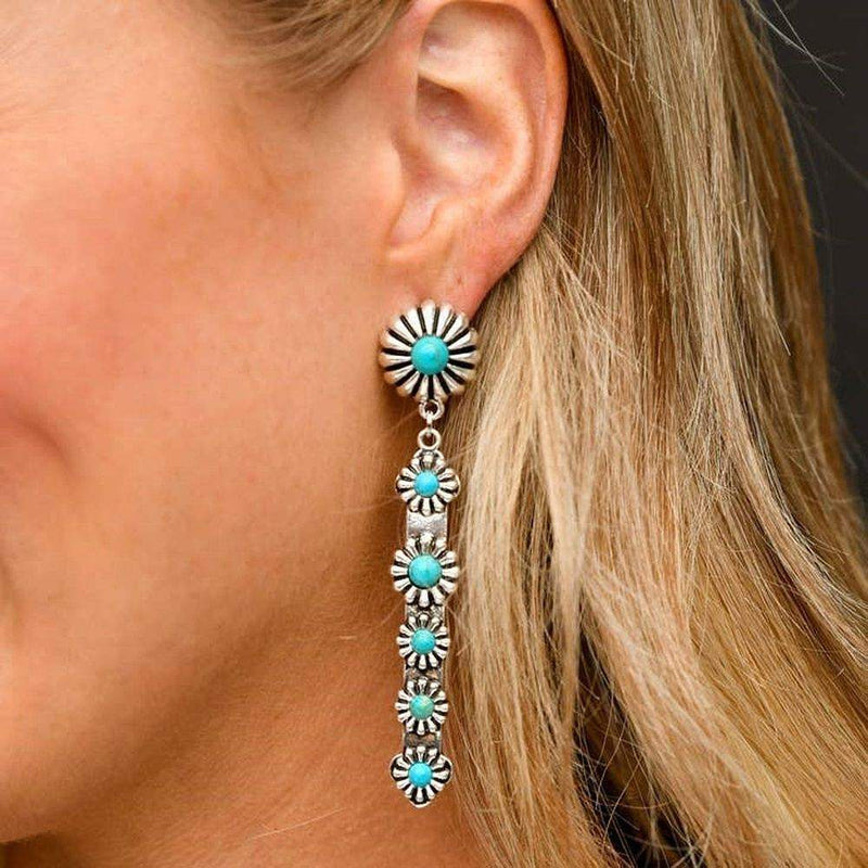 West And Company Enlongated with Turq Flower Accen Earring