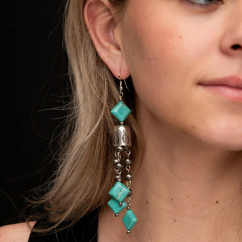West And Company Navajo Pearl Turquoise Tassel Earrings
