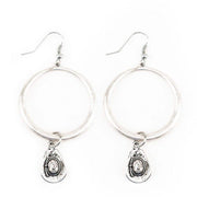 West And Company Silver Cowboy Hat Charm Hoop Earrings