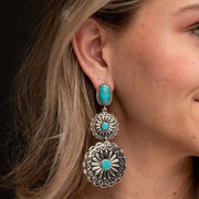 West And Company Tier Silver Turquoise Flower Concho Earring