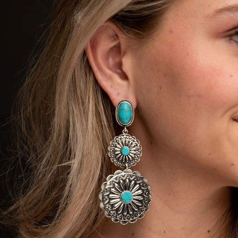 West And Company Tier Silver Turquoise Flower Concho Earring