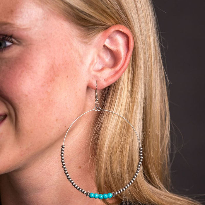West And Company Navajo Pearl with Green Turquoise Dangle Hoops