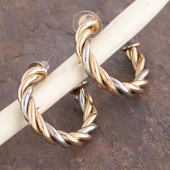 West And Company Silver Gold Two Tone Twisted Hoop Earring