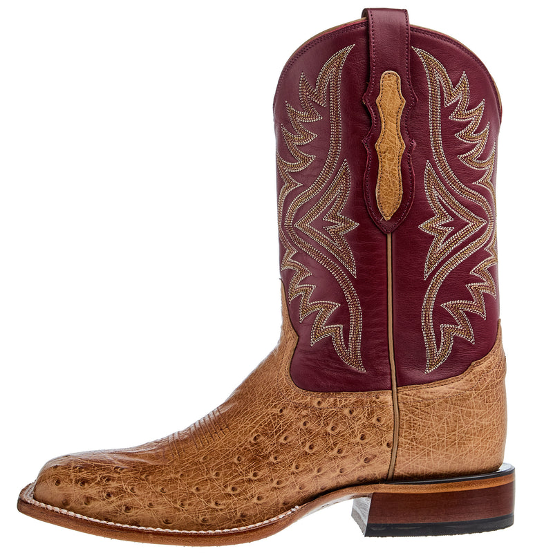 Tony Lama Men`s Terra Vintage Smooth Quill Ostrich 11In Red Top Cowboy Boot