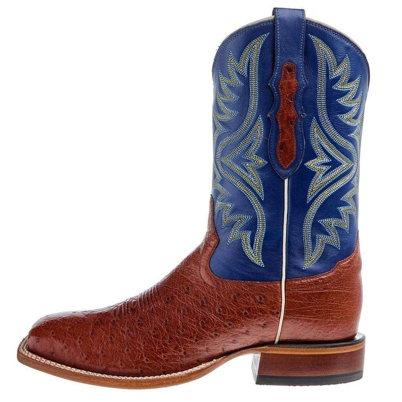 Tony Lama Men`s Brown Smooth Quill Ostrich 11In Blue Top Cowboy Boot