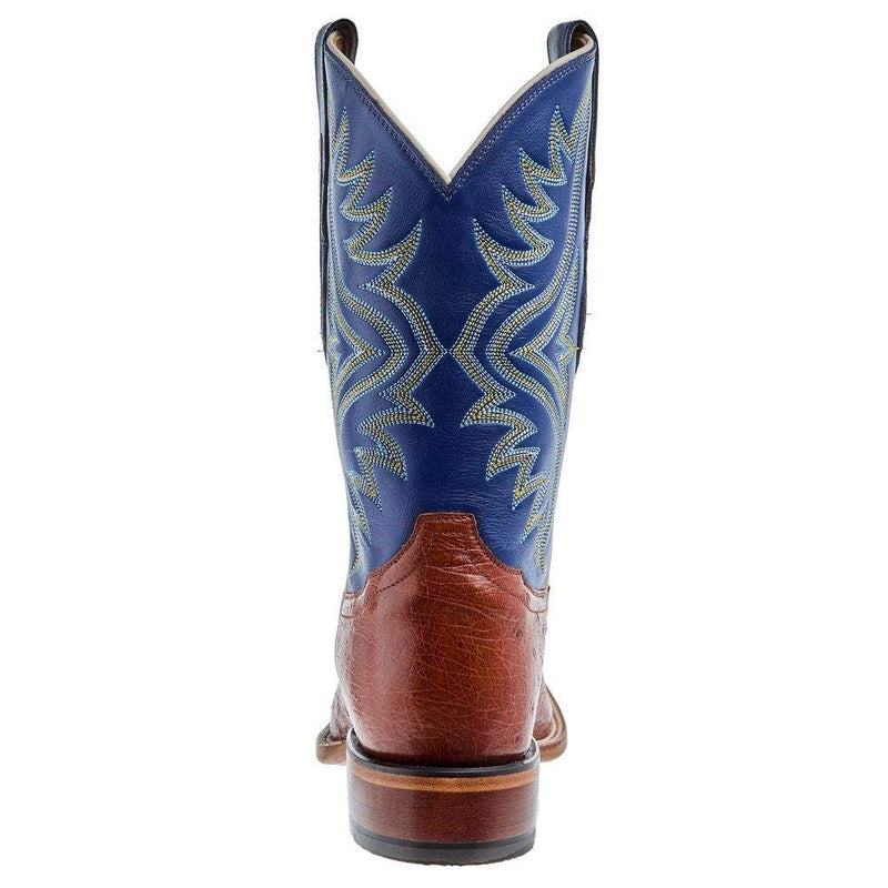 Tony Lama Men`s Brown Smooth Quill Ostrich 11In Blue Top Cowboy Boot