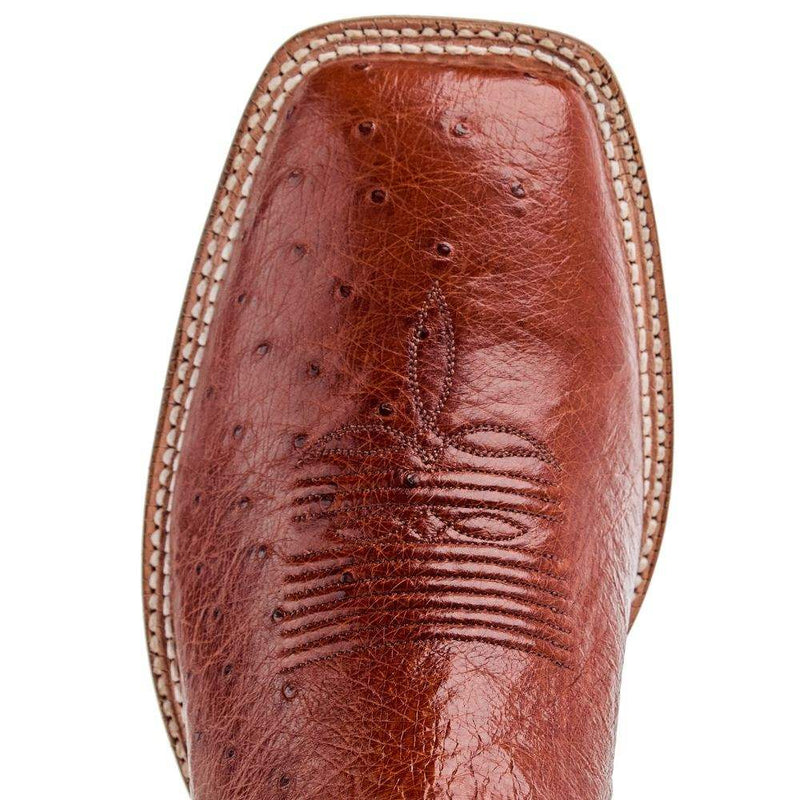 Tony Lama Men`s Brown Smooth Quill Ostrich 11In Blue Top Cowboy Boot