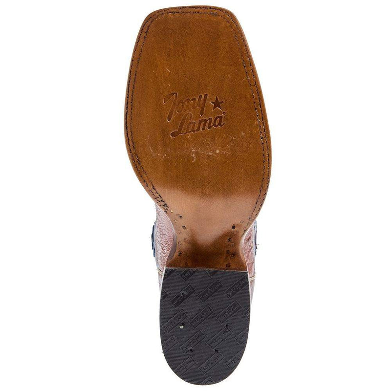 Tony Lama Men`s Brown Smooth Quill Ostrich 11In Blue Top Cowboy Boot