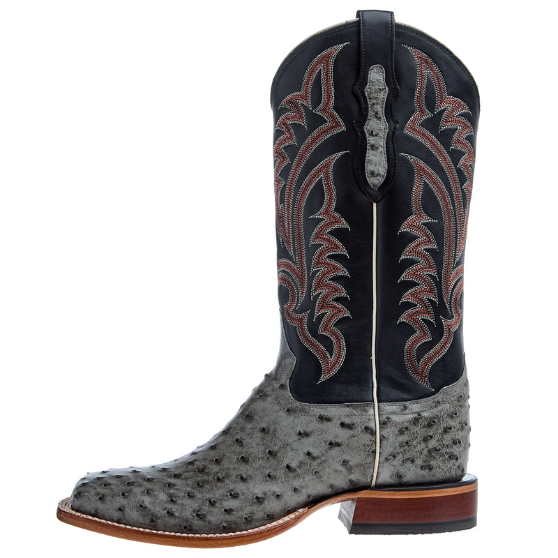 Tony Lama Men's Grey Full Quill Ostrich 13in Black Top Cowboy Boot