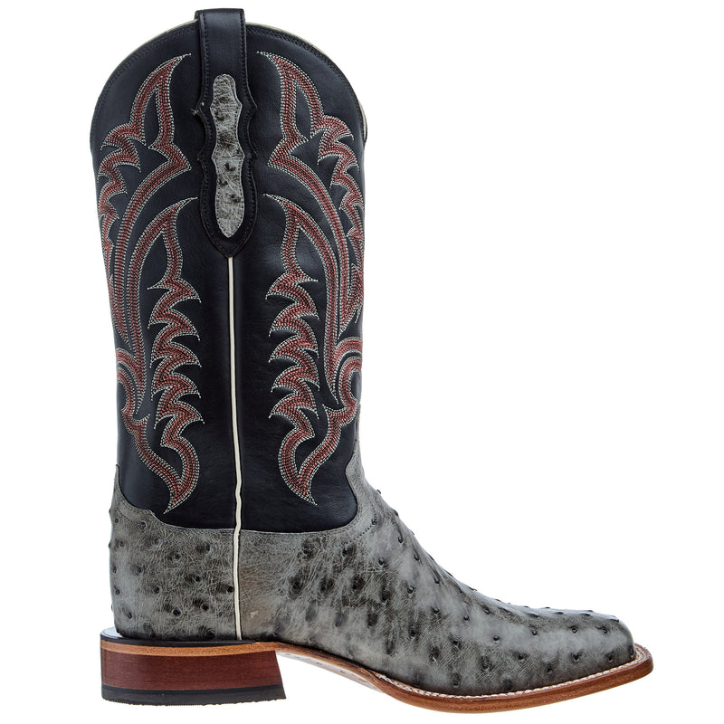 Tony Lama Men's Grey Full Quill Ostrich 13in Black Top Cowboy Boot