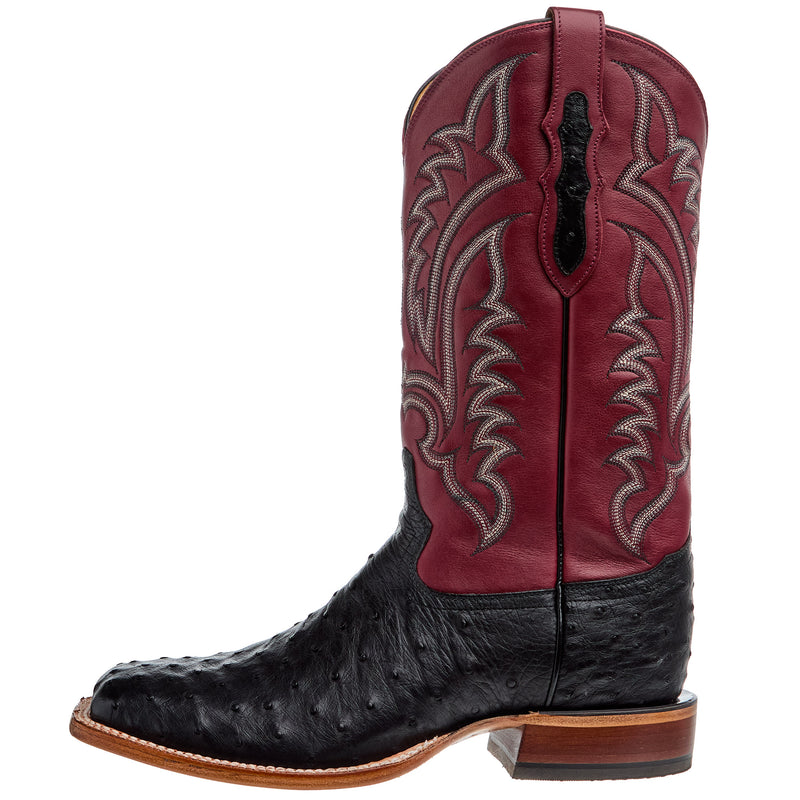 Tony Lama Men`s Black Full Quill Ostrich 13In Red Top Cowboy Boot