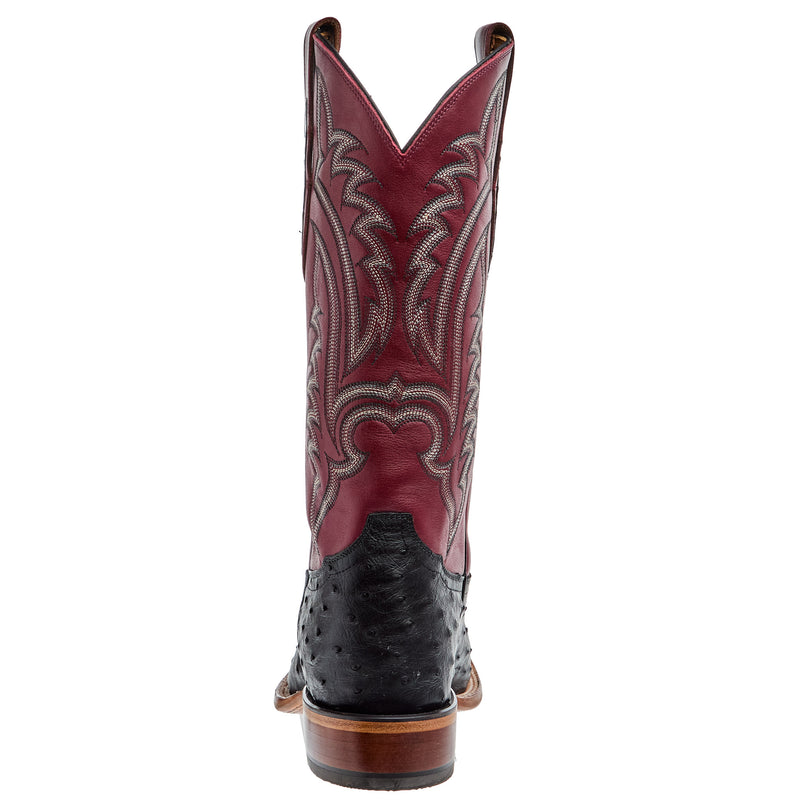 Tony Lama Men`s Black Full Quill Ostrich 13In Red Top Cowboy Boot
