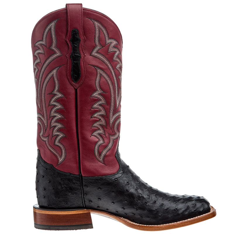 Tony Lama Men`s Black Full Quill Ostrich 13In Red Top Cowboy Boot