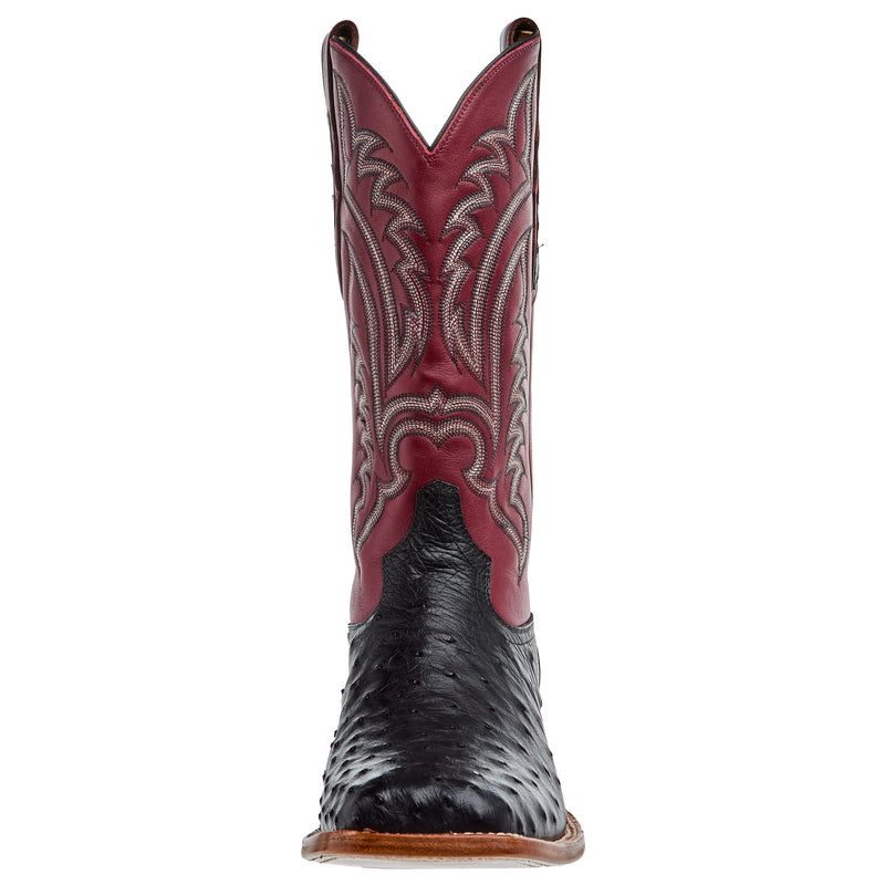 Tony Lama Men`s Black Full Quill Ostrich 13In Red Top Cowboy Boot