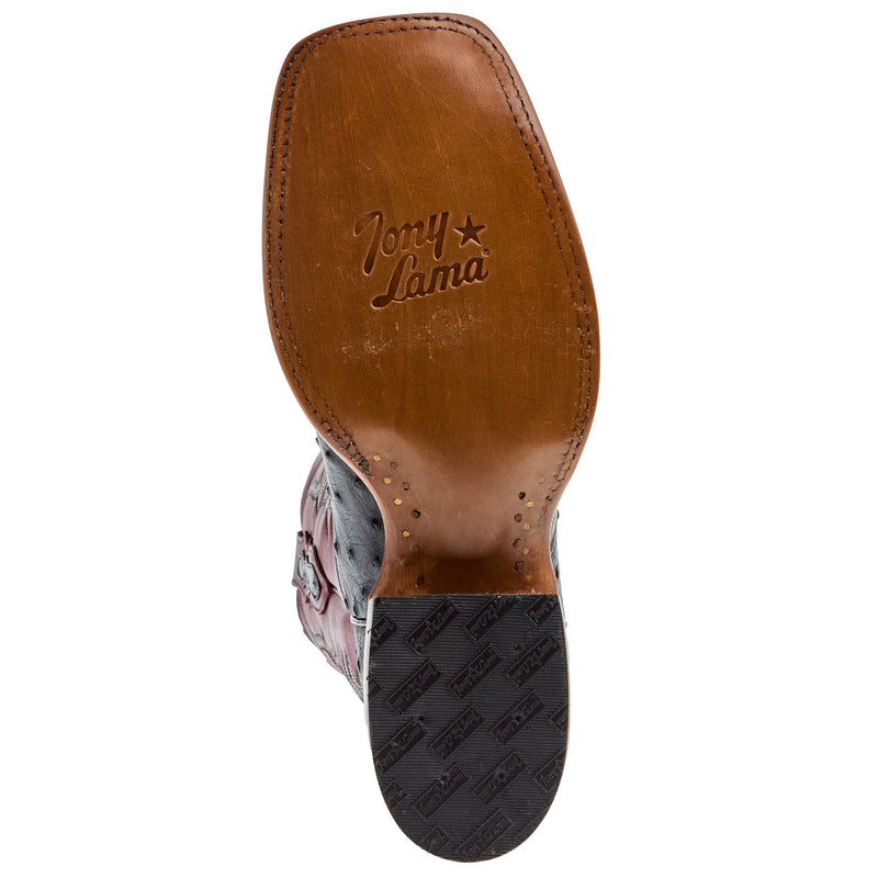 Tony Lama Men`s Black Full Quill Ostrich 13In Red Top Cowboy Boot