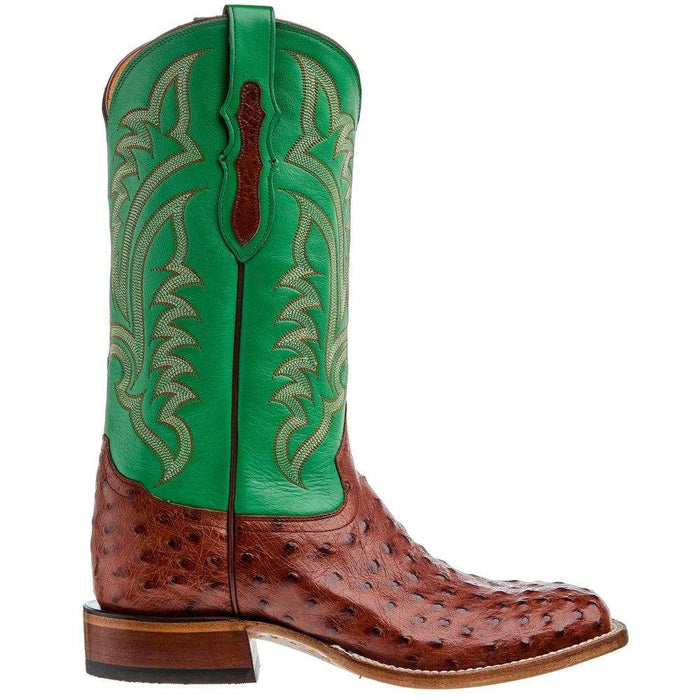 Tony Lama Men`s Tobac Full Quill Ostrich 13In Green Top Cowboy Boot