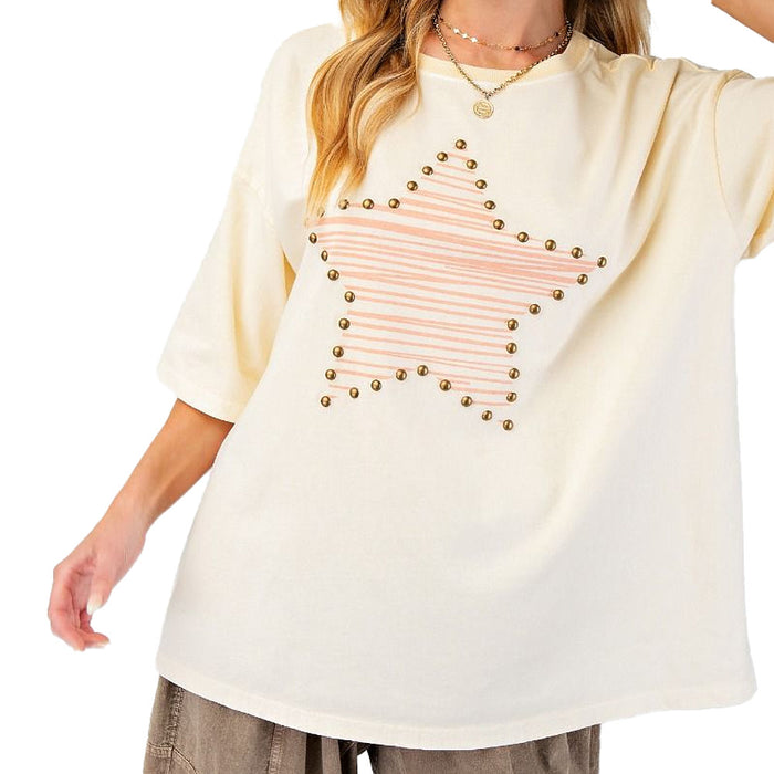 Easel Women's Cream Star Stud Top