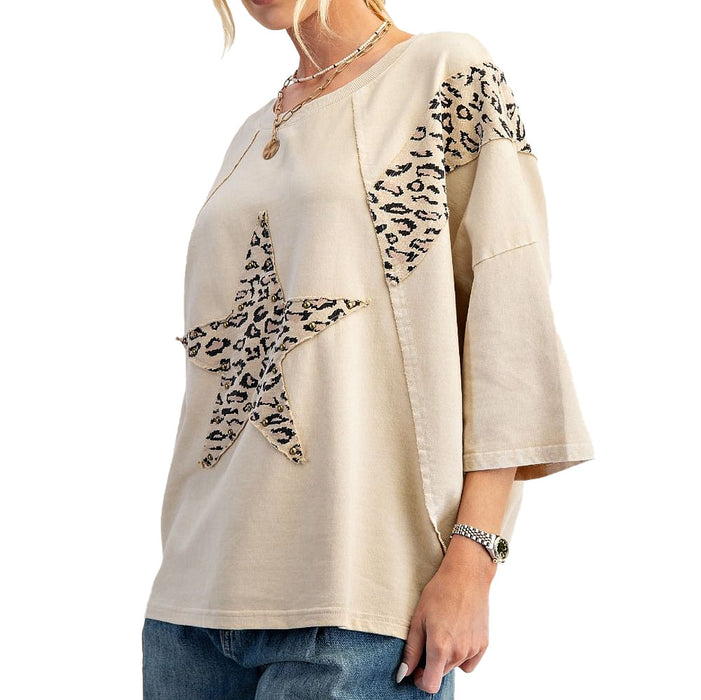Easel Women's Natural Cheetah Star Print Top