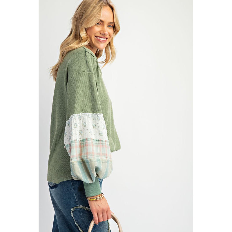 Entro Women's Sage Print Sleeve Top