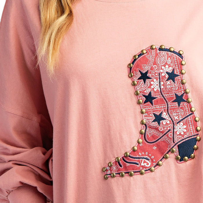 Easel Women's Antique Rose Boot Patch with Studs Top