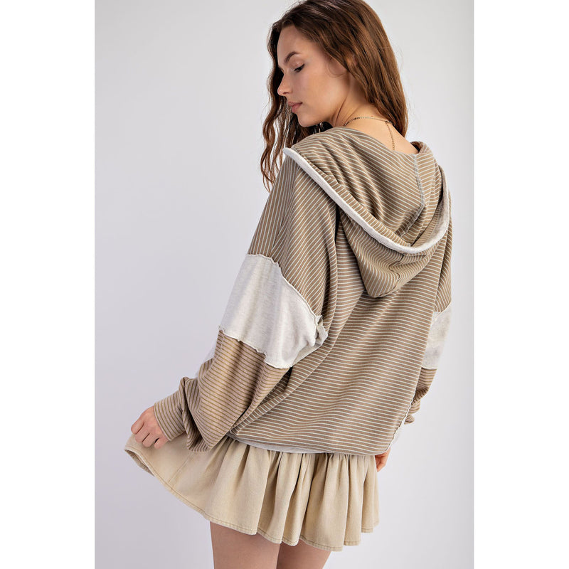 Easel Women's Mushroom Striped Hooded Pullover