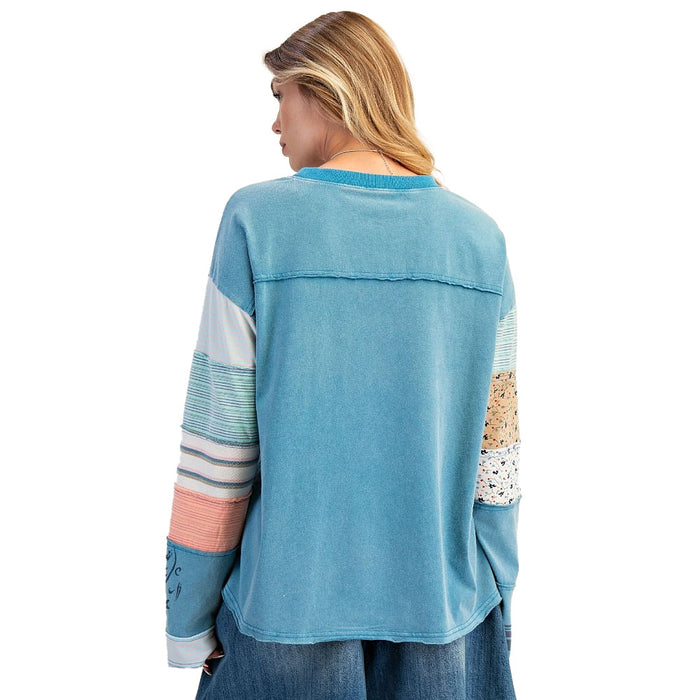 Easel Women's Faded Teal Mix Print Pullover
