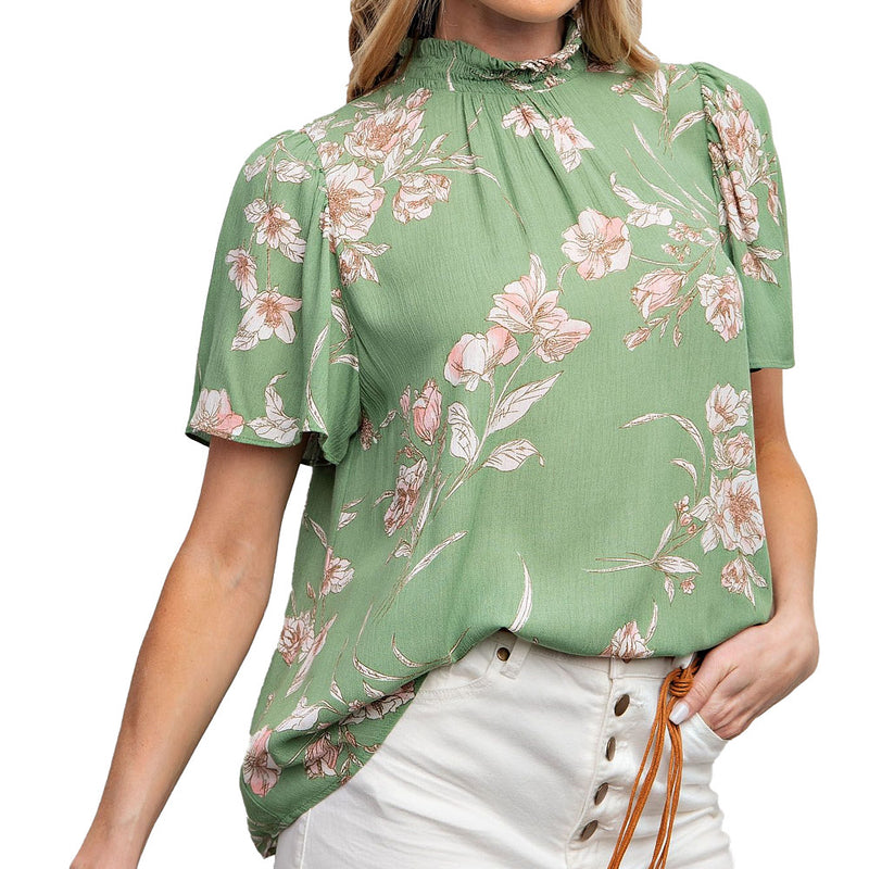 Easel Women's Sage Floral Top
